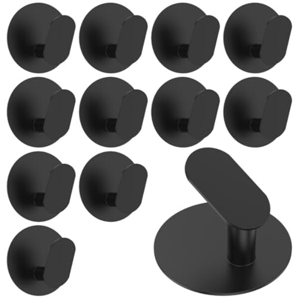 KHZSPP Ganchos autoadesivos de 12 peças para pendurar, sem danos, à prova d'água, de aço inoxidável, ganchos de parede, resistentes para banheiro, chuveiro, cozinha, escritório, cabide de toalha