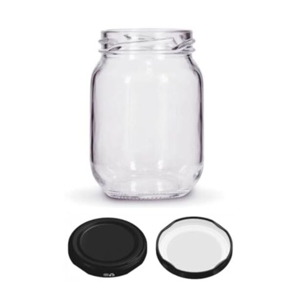 Kit 15 unidades - Pote de vidro Redondo Conserva 267ml - Tampas Pretas