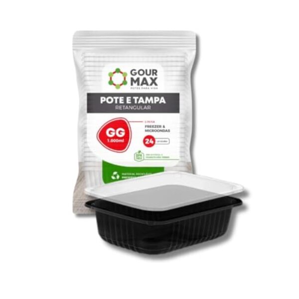 Kit 24 Potes Retangulares 1000ml com Tampa | Linha Freezer e Micro-ondas | BPA Free | Plástico Resistente | Reutilizável e Reciclável