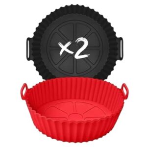 Kit 2 Formas de Silicone para Air Fryer, Resistente ao Calor, Antiaderente, com Alça, Reutilizável, Segura para Alimentos, Compatível com Forno e Microondas, Lavável na Lava-Louças