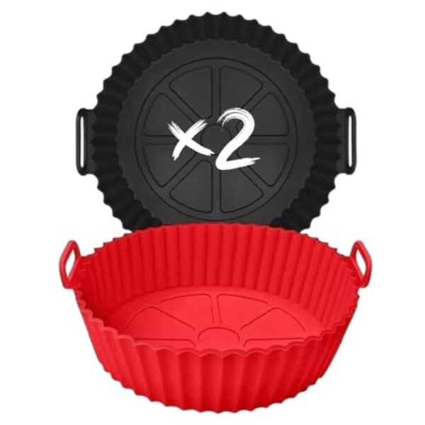 Kit 2 Formas de Silicone para Air Fryer, Resistente ao Calor, Antiaderente, com Alça, Reutilizável, Segura para Alimentos, Compatível com Forno e Microondas, Lavável na Lava-Louças