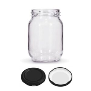 Kit 30 unidades - Pote de vidro Redondo Conserva 267ml - Tampas Pretas