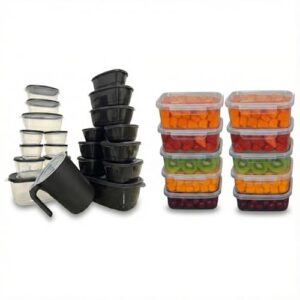 Kit 31 Potes Plásticos com Tampa Hermética conjunto para alimentos com travas reforçadas transparente empilhável BPA free fácil de limpar uso em freezer e micro-ondas (Preto)