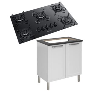 Kit Balcão Itatiaia Tarsila Branco e Cooktop Itatiaia 5 bocas