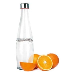 Kit Com 2 Garrafas Vidro Transparente 1 Litro P/Geladeira Água Suco C/Tampa Inox (1)