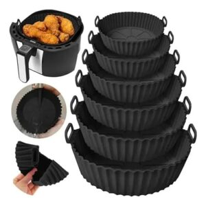 Kit Com 6 Formas De Silicone Para Air Fryer Reutilizável Cesta Redonda Fritadeira Eletrica Universal Para Todos Os Modelos Antiaderente Com Alça Para Forno E Microondas