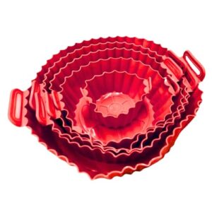 Kit com 6 Forros de Silicone Antiaderente para Air Fryer Reutilizável Resistentes ao Calor até 240°C (Vermelho)
