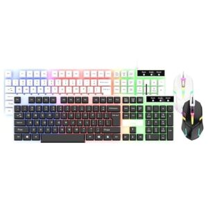 Kit Teclado e Mouse Gamer com LED RGB, Branco, USB, Compatível com Laptop, Desktop, Smart TV
