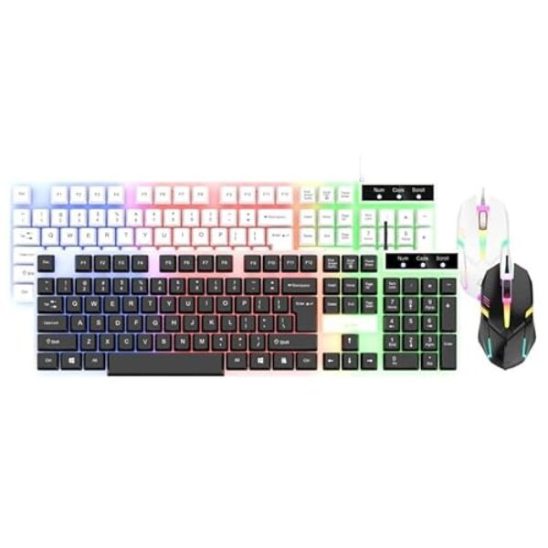 Kit Teclado e Mouse Gamer com LED RGB, Branco, USB, Compatível com Laptop, Desktop, Smart TV