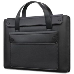 Lacdo Bolsa para Computador Portátil de 14 polegadas para HP 14", Lenovo Dell ASUS Acer Chromebook 14,HP Stream 14,Dell Latitude 14,ASUS Vivobook 14, Bolsa de Couro Com 3 compartimentos e Alça, Preto