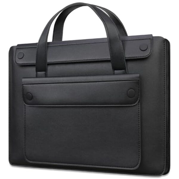 Lacdo Bolsa para Computador Portátil de 14 polegadas para HP 14", Lenovo Dell ASUS Acer Chromebook 14,HP Stream 14,Dell Latitude 14,ASUS Vivobook 14, Bolsa de Couro Com 3 compartimentos e Alça, Preto