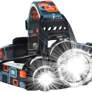 Lanterna de Cabeça LED Recarregável USB, Tripla Iluminação Potente com 4 Modos Ajustáveis p/Corrida, Trilha e Pesca