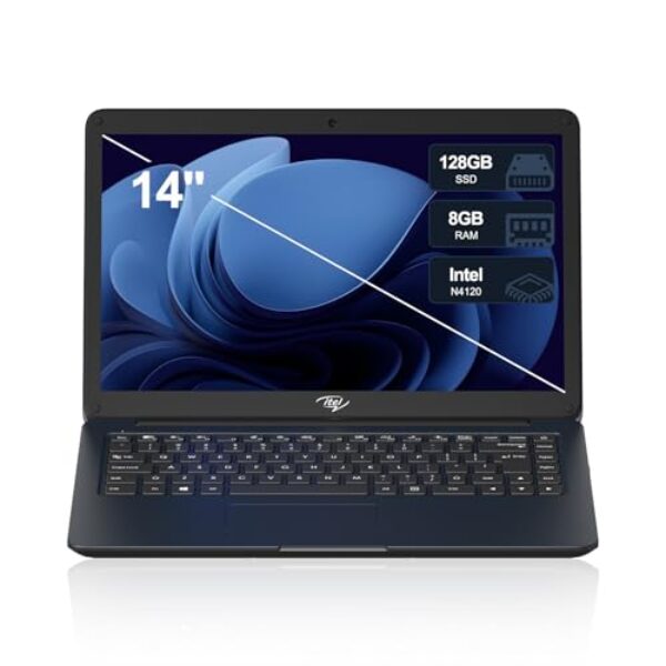 LETSUNG Laptop Itel de 14 polegadas - Celeron N4120 (Dual-Core) | 8GB RAM | SSD de 128 GB | Design ultrafino | HDMI e USB 3.2 | WiFi 2,4G/5G | Webcam | para casa, escritório e escola