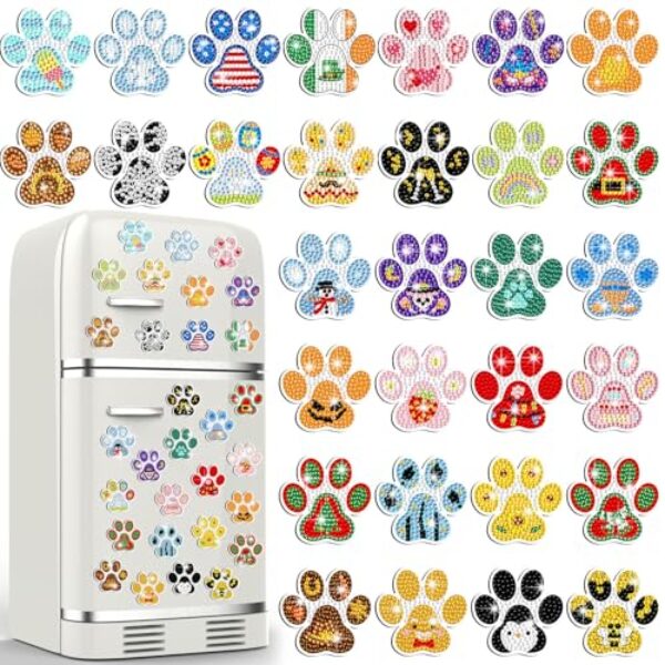 Liliaafar Conjunto de ímãs de pintura de diamante com 30 peças de ímãs de arte de diamante para geladeira e geladeira, adesivos magnéticos para artesanato faça você mesmo, kits de pintura de pedras