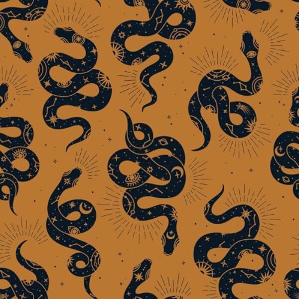 Livelynine Papel de parede retrô boho vintage 43,5 x 276 cm Descasque e cole Orla Serpents Papel de parede exclusivo dourado e preto bruxo para locatário de banheiro, papel de parede gótico, vintage