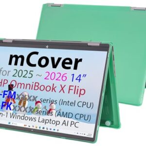 mCover Capa rígida compatível apenas com laptop 2025+ 14 polegadas HP OmniBook X Flip 14-FMxxxx 14-FKxxxx 2 em 1 (com dobradiça de 360°) Windows (não serve para nenhum outro modelo HP)- verde