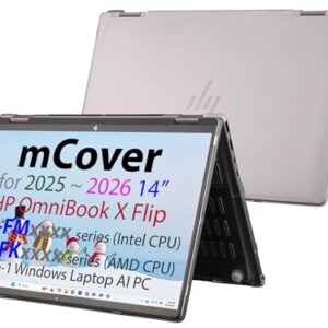 mCover Capa rígida compatível apenas com laptop 2025+ 14 polegadas HP OmniBook X Flip 14-FMxxxx 14-FKxxxx 2 em 1 (com dobradiça de 360°) Windows (não serve para nenhum outro modelo HP)- transparente