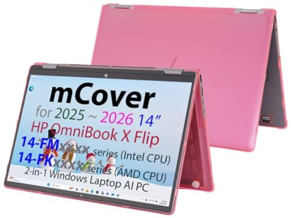 mCover Capa rígida compatível apenas com laptop Windows 2025+ 14 polegadas OmniBook X Flip 14-FMxxxx 14-FKxxxx 2 em 1 (com dobradiça de 360°) (não serve para nenhum outro modelo HP), rosa
