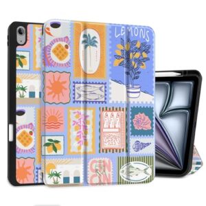 MEEgoodo Capa para iPad Air 13 polegadas 2025 2024 (M3/M2), capas para tablet com suporte de três dobras + suporte para lápis + despertar/hibernar automático + capa traseira de TPU macio, carimbos de