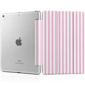 MEEgoodo Capa para iPad de 10,2 polegadas, capa para iPad 9ª geração 2021/8ª geração 2020/7ª geração 2019, capa para tablet com textura de seda e capa traseira de PC, listras rosa