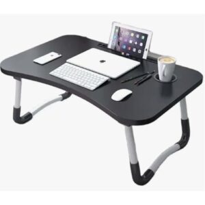 Mesa Notebook Multiuso, Madeira com Pés em Metal, 60x40x28cm, Preto e Branco, Mesa Portátil para Trabalho, Estudo e Lazer