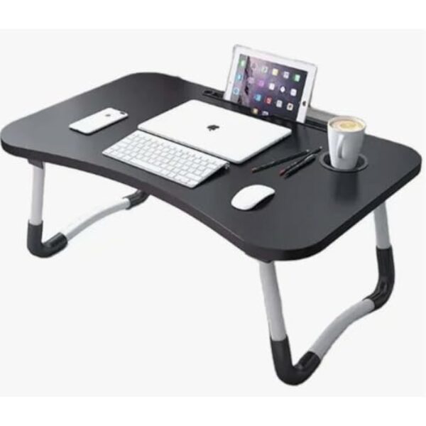 Mesa Notebook Multiuso, Madeira com Pés em Metal, 60x40x28cm, Preto e Branco, Mesa Portátil para Trabalho, Estudo e Lazer