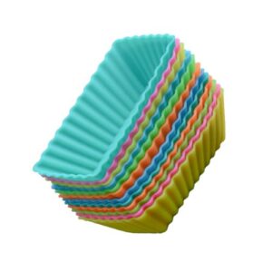 Mikinona 24 peças de copos retangulares de silicone para queques gigantes para assar copos de pergaminho reutilizáveis cor aleatória