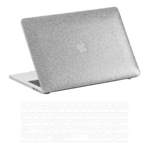 Miloocul Compatível com MacBook Air 13 A1932/A2179/A2337 2018/2020 Capa rígida de plástico de couro brilhante com capa de teclado (prata, MacBook Air 13 A1932/A2179/A2337 2018/2020)