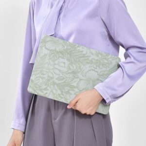 Miloocul Compatível com MacBook Air 13 polegadas 2022-2025 M2 A2681/M3 A3113/M4 A3240 Capa rígida de couro floral com folhas em relevo (verde claro, MacBook Air 13 A2681/A3113/A3240 2022-25)