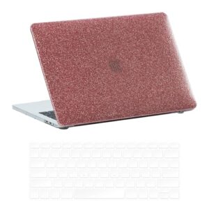 Miloocul Compatível com MacBook Pro 16 A2780/A2991/A3403/A3186/A3402 2021-25 Capa rígida de couro brilhante com capa de teclado (rosa, MacBook Pro 16 A2780/A2991/A3403/A3186/A3402)