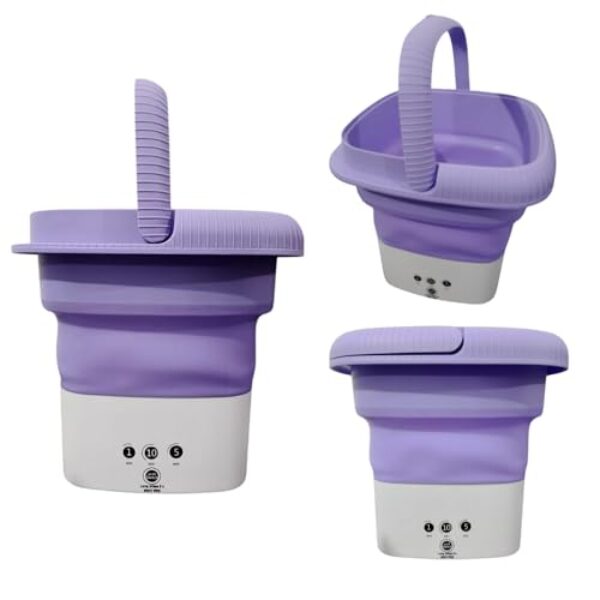 Mini Máquina de Lavar Roupas Dobrável, 8 Litros, com Alça, Bivolt, Modelo KA-2648 (Roxo)