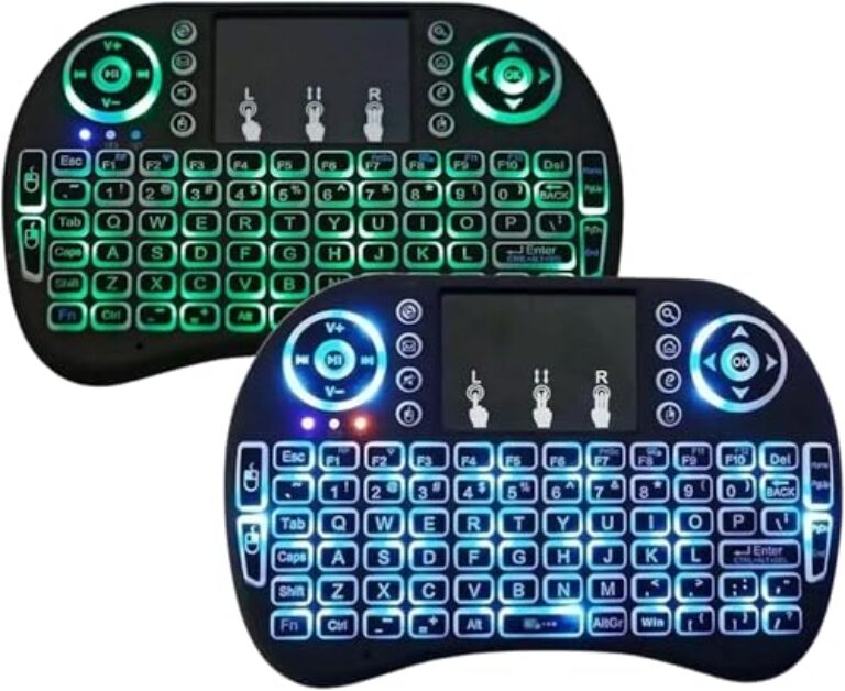 Mini Teclado Sem Fio com Touchpad e LED Colorido, 92 Teclas, 2.4GHz, Recarregável, compatível com Xbox360/PS3/PC/Notebook/Tablet/TV Smart