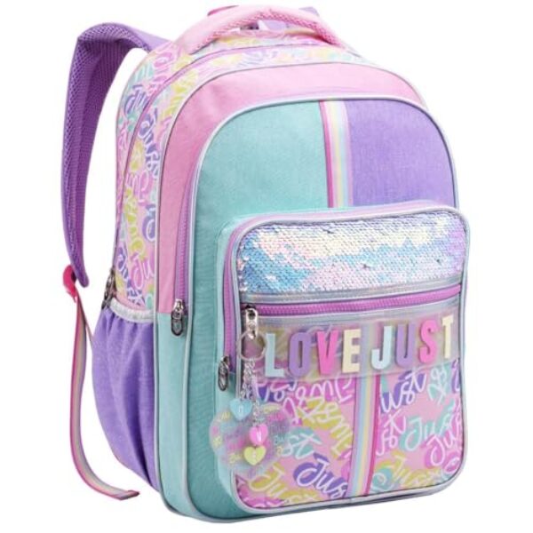 Mochila de Costas Escolar, Bolsos Espaçosos, Alças Reforçadas Acolchoadas, Compartimento para Notebook, Infantil, Criança, Menina (Mochila Escolar Love Rainbow)