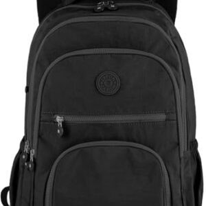 Mochila Grande 30L Nylon Impermeável Feminina Masculina Escolar Juvenil Notebook 15" — Mochila Preta Resistente com Múltiplos Bolsos, Leve, Casual e Reforçada para Escola e Viagens