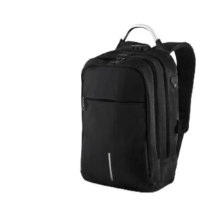 Mochila Premium para Notebook 15.6" – 18L – Antifurto c/Cadeado, Saída USB/Fone, Alça de Mão em Metal e Fita Noturna – Design Executivo em Oxford/PU (Preto)
