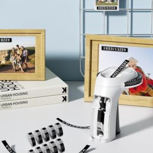 Máquina de fazer etiquetas em relevo vintage 3D com 10 rolos de fita, impressora de etiquetas em relevo portátil sem tinta Omega S para casa, escritório, bricolage e artesanato, branco e preto