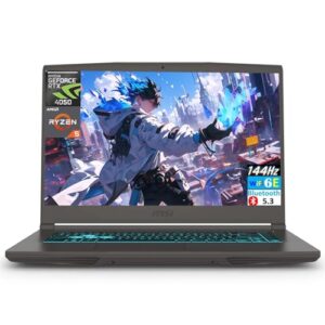 msi Notebook para jogos Thin A15 39.6 cm 144Hz FHD IPS, AMD 6-core Ryzen 5 7535HS, 16GB DDR5, 512GB SSD, NVIDIA GeForce RTX 4050, teclado retroiluminado, WiFi 6E, Windows 11 Home, preto, suporte