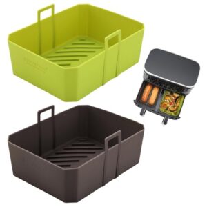 NEWITEE Forros de silicone para fritadeira a ar 10 litros para Ninja DZ550/DZ401, pacote com 2 unidades, forro de cesta de silicone platinado livre de BPA com alça, forros de ar de cesta dupla