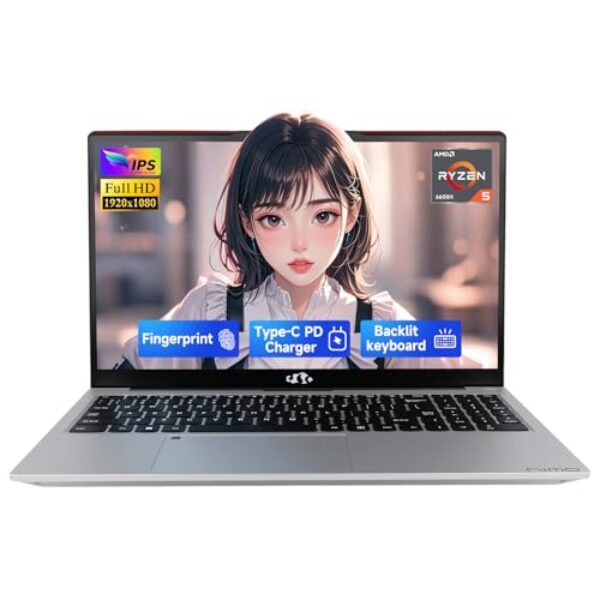 NIMO 15.6" IPS FHD-Gaming-Laptop, Ryzen 5 6600H 16GB DDR5 RAM 512GB SSD (Beat i7-1165G7, 6 Cores Up to 4.5GHz) Radeon 660M GPU-Computer with 100W Type-C Backlit Keyboard Fingerprint