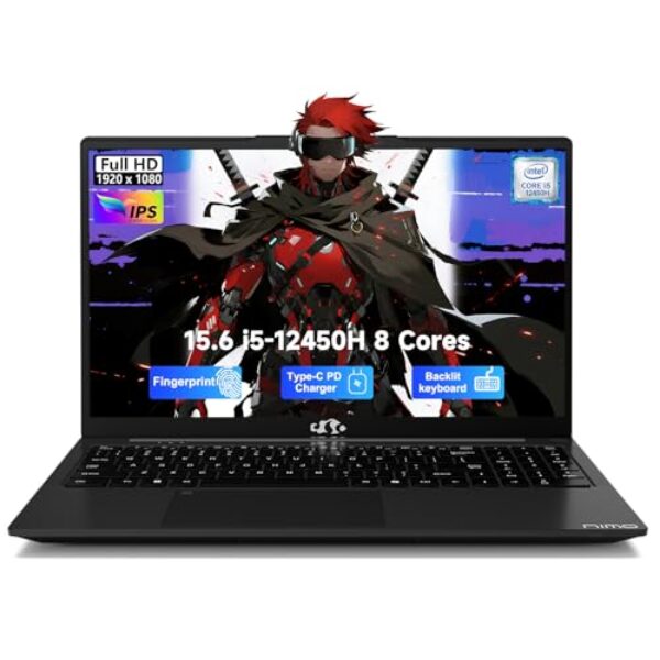 NIMO 15.6" Laptop, i5-12450H 8-Core H-Series Processor (Beats i7-11800H), 8GB RAM 256GB SSD, Backlit Keyboard, Fingerprint Reader, 100W USB-C Fast Charging, WiFi 6, FHD IPS Display