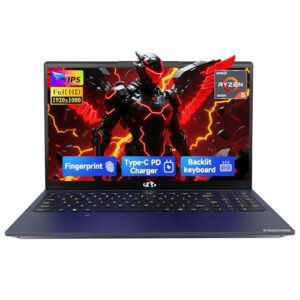 NIMO 15.6" Light-Gaming-Laptop, 8 Cores Ryzen 7 Pro 6850U 16GB LPDDR5 RAM 512GB SSD (Beat i7-1360P Up to 4.7GHz) Radeon 680M GPU IPS FHD Computer with 100W Type-C Charger Fingerprint BK