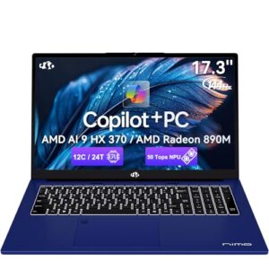 NIMO 17.3" AI Laptop, Ryzen AI 9 HX 370(50 Tops NPU), Radeon 890M, 32GB RAM 1TB SSD, DDR5, 144Hz, PD 100W USB-C 4.0, Copilot+ PC AI Laptop with Wi-Fi 6E for Working Business Student