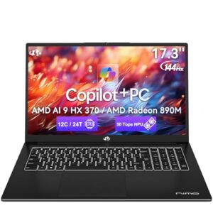 NIMO 17.3" AI Laptop, Ryzen AI 9 HX 370(50 Tops NPU), Radeon 890M, 32GB RAM 1TB SSD, DDR5, 144Hz, PD 100W USB-C 4.0, Copilot+ PC AI Laptop with Wi-Fi 6E for Working Business Student