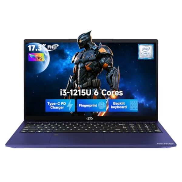 NIMO 17.3" FHD IPS Laptop, 6 Cores i3-1215U 16GB RAM 1TB SSD (Beat Ryzen 5 7520U, Up to 4.4GHz) with 65W USB-C Backlit Keyboard Fingerprint