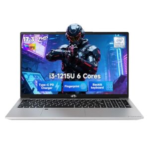 NIMO 17.3" IPS FHD Laptop, 6 Cores i3-1215U 16GB RAM 512GB SSD (Beat Ryzen 5 7520U, Up to 4.4GHz) with 65W Type C Backlit Keyboard Fingerprint, for Home Student and Business