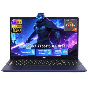 NIMO 2025 Gaming Laptop, 15.6" FHD Laptop with R7 7735HS (Beat i7-12650H, Up to 4.75GHz), 16GB DDR5 RAM 512GB SSD Computer with Radeon 680M 100W Type-C Backlit KB Fingerprint