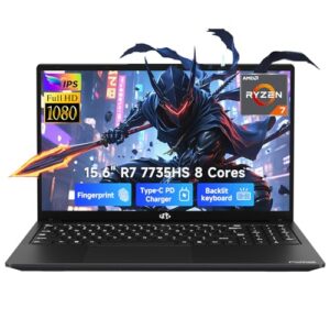 NIMO Gaming Laptop, 15.6" FHD Display, Ryzen 7 7735HS (8C/16T, Up to 4.75GHz) Computer, 16GB DDR5 512GB NVMe SSD, Radeon 680M Graphics, Backlit Keyboard, Fingerprint Unlock, PD 100W Type-C