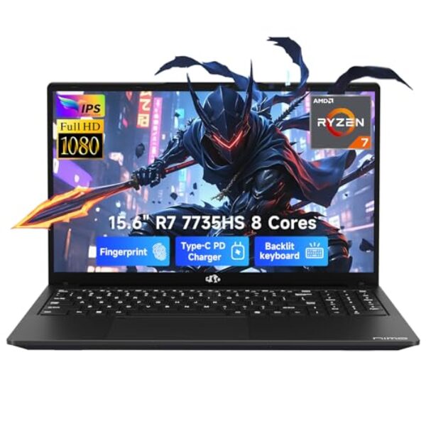 NIMO Gaming Laptop, 15.6" FHD Display, Ryzen 7 7735HS (8C/16T, Up to 4.75GHz) Computer, 16GB DDR5 512GB NVMe SSD, Radeon 680M Graphics, Backlit Keyboard, Fingerprint Unlock, PD 100W Type-C