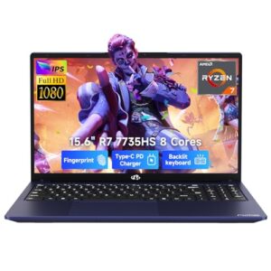 NIMO Gaming Laptop, 15.6" FHD Display, Ryzen 7 7735HS (8C/16T, Up to 4.75GHz) Computer, 16GB DDR5 512GB NVMe SSD, Radeon 680M Graphics, Backlit Keyboard, Fingerprint Unlock, PD 100W Type-C