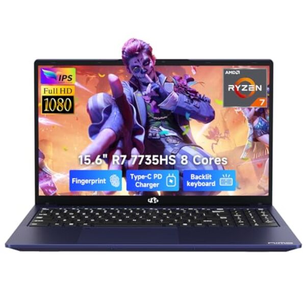 NIMO Gaming Laptop, 15.6" FHD Display, Ryzen 7 7735HS (8C/16T, Up to 4.75GHz) Computer, 16GB DDR5 512GB NVMe SSD, Radeon 680M Graphics, Backlit Keyboard, Fingerprint Unlock, PD 100W Type-C